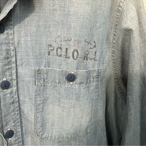 VTG Polo Ralph Lauren Men Med Denim Stenciled Button Long Sleeve Nautical Shirt